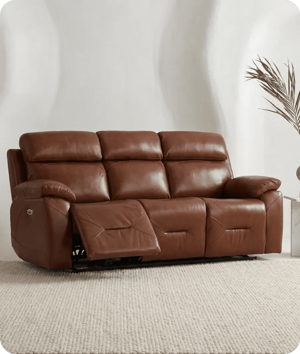 Milano Genuine Leather Tan Electric Power Recliner 3 Seater