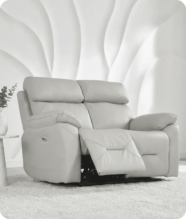 Milano Genuine Leather Light Grey Electric Power Recliner 2 Seater Sofa