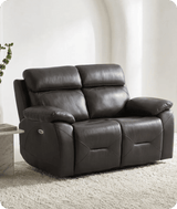 Milano Genuine Leather Grey Electric Power Recliner 2 Seater Sofa