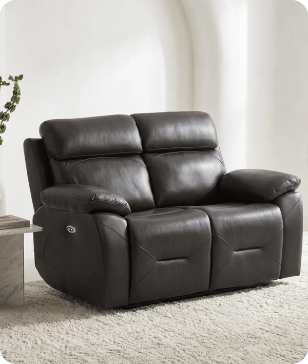 Milano Genuine Leather Grey Electric Power Recliner 2 Seater Sofa