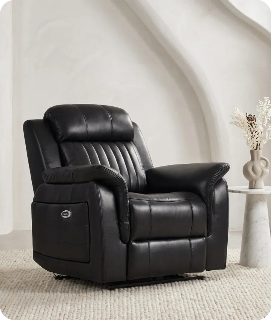 Martini Genuine Leather Black Electric Power Recliner Armchair