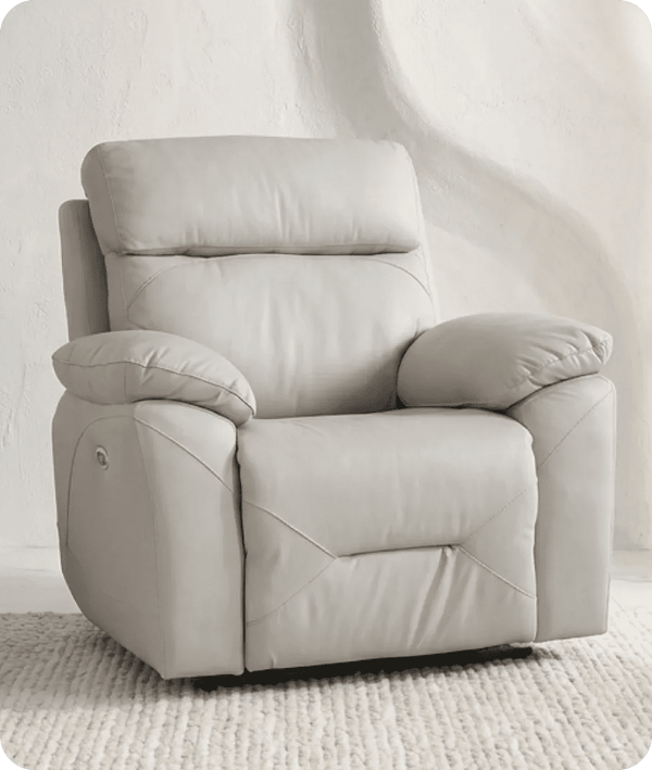 Milano Genuine Leather Light Grey Electric Power Recliner Armchair