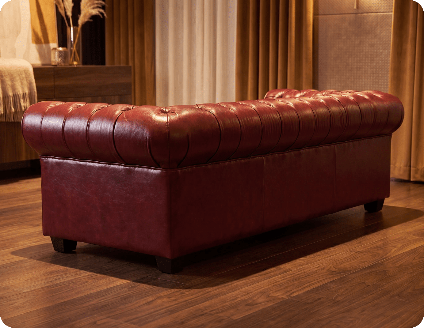 Chesterfield Red Leather Antique 3 Seater Sofa