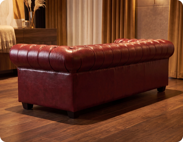 Chesterfield Red Leather Antique 3 Seater Sofa