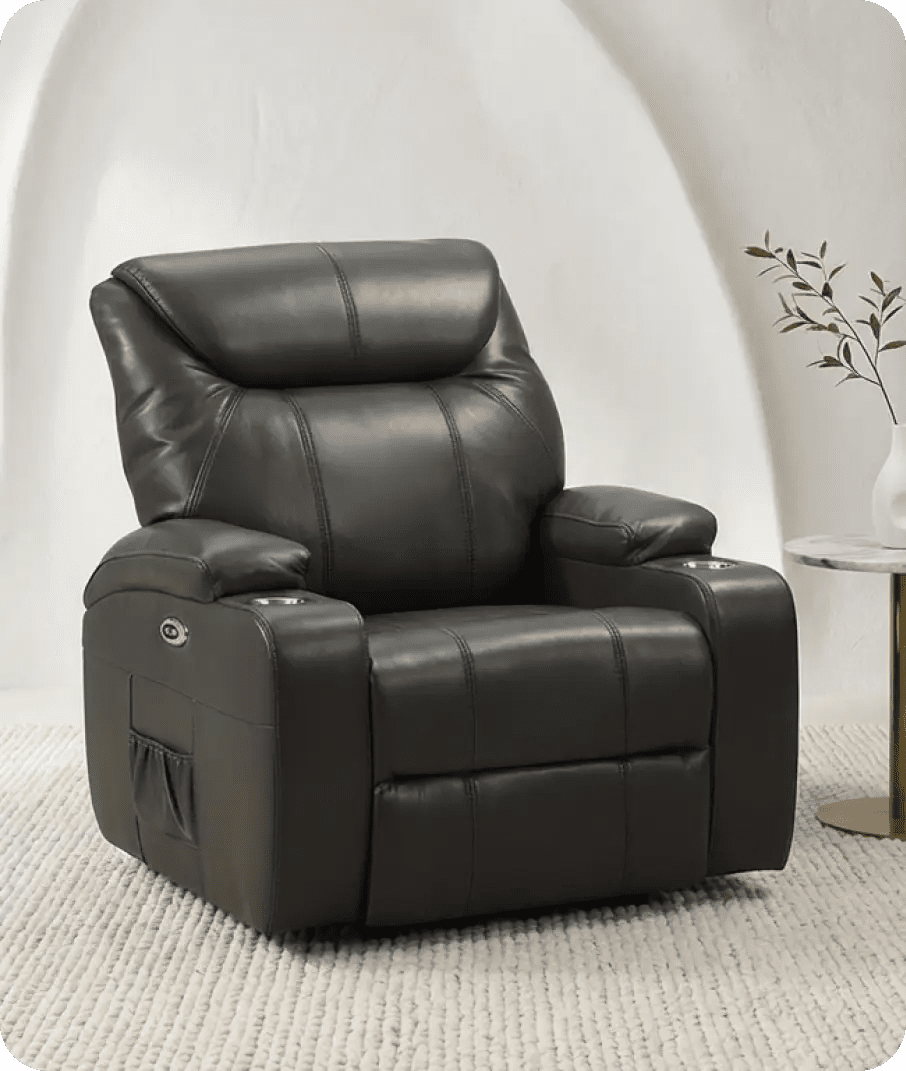Cinemax Grey Electric Leather Recliner Armchair With Two Cup Holders