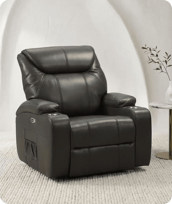 Cinemax Grey Electric Leather Recliner Armchair With Two Cup Holders