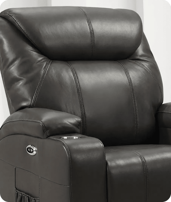 Cinemax Grey Electric Leather Recliner Armchair With Two Cup Holders