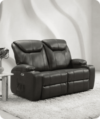 Cinemax Grey Electric 2 Seater Leather Recliner Sofa With Two Cup Holders