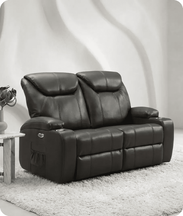 Cinemax Grey Electric 2 Seater Leather Recliner Sofa With Two Cup Holders