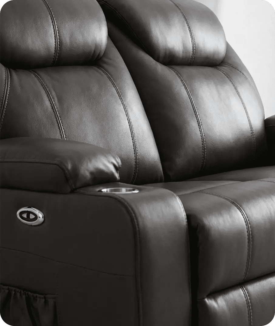 Cinemax Grey Electric 2 Seater Leather Recliner Sofa With Two Cup Holders