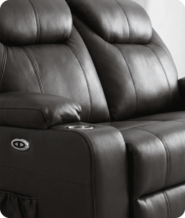 Cinemax Grey Electric 2 Seater Leather Recliner Sofa With Two Cup Holders