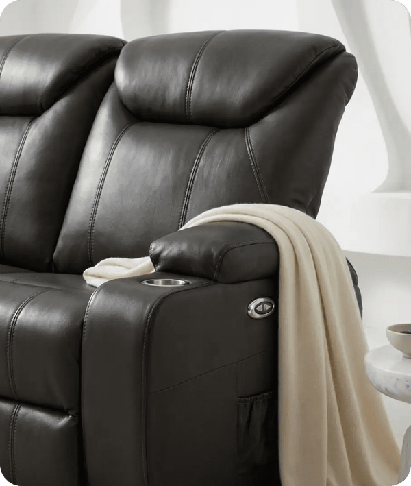 Cinemax Grey Electric 2 Seater Leather Recliner Sofa With Two Cup Holders