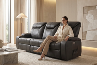 Cinemax Grey Electric Leather 3 Seater Recliner Sofa With Two Cup Holders