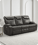 Cinemax Grey Electric Leather 3 Seater Recliner Sofa With Two Cup Holders