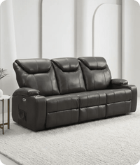 Cinemax Grey Electric Leather 3 Seater Recliner Sofa With Two Cup Holders