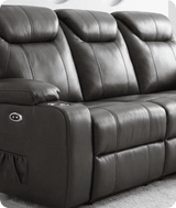 Cinemax Grey Electric Leather 3 Seater Recliner Sofa With Two Cup Holders