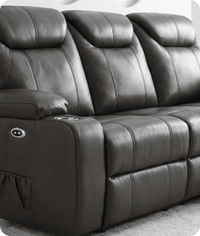 Cinemax Grey Electric Leather 3 Seater Recliner Sofa With Two Cup Holders