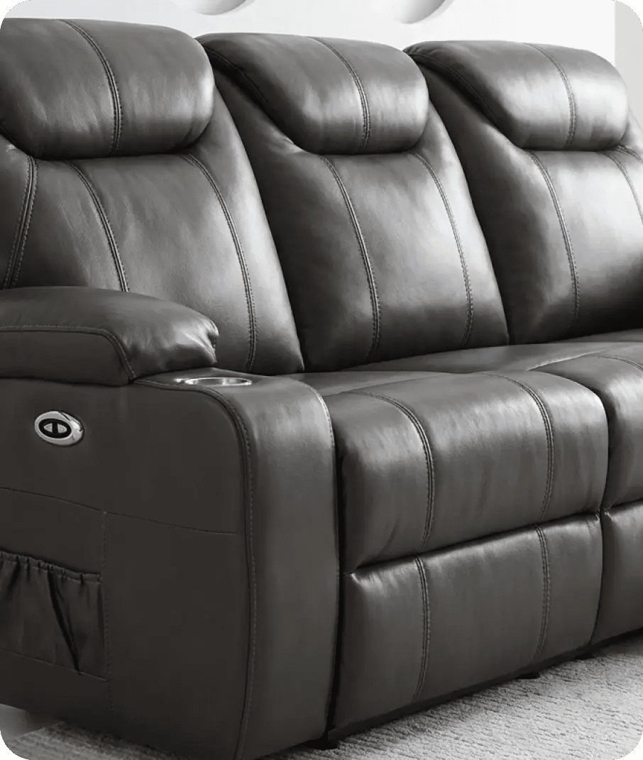 Cinemax Grey Electric Leather 3 Seater Recliner Sofa With Two Cup Holders