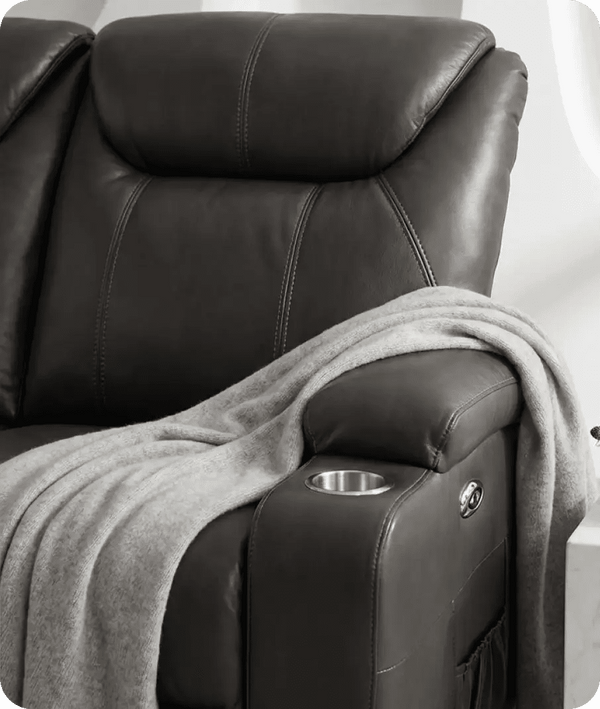 Cinemax Grey Electric Leather 3 Seater Recliner Sofa With Two Cup Holders