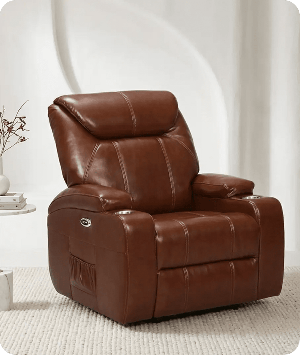 Cinemax Tan Electric Leather Recliner Armchair With Two Cup Holders