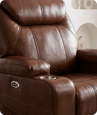 Cinemax Tan Electric Leather Recliner Armchair With Two Cup Holders