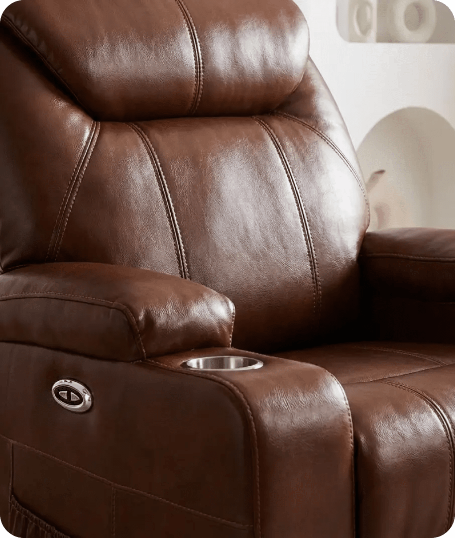 Cinemax Tan Electric Leather Recliner Armchair With Two Cup Holders