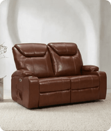 Cinemax Tan Electric 2 Seater Leather Recliner Sofa With Two Cup Holders