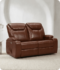 Cinemax Tan Electric 2 Seater Leather Recliner Sofa With Two Cup Holders