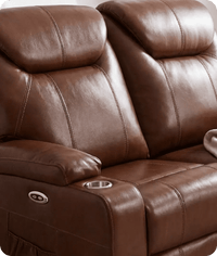 Cinemax Tan Electric 2 Seater Leather Recliner Sofa With Two Cup Holders