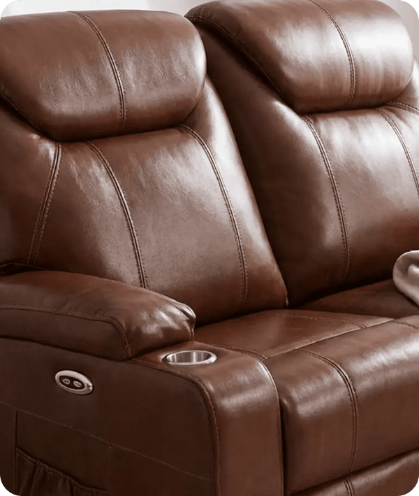 Cinemax Tan Electric 2 Seater Leather Recliner Sofa With Two Cup Holders