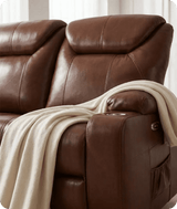 Cinemax Tan Electric 2 Seater Leather Recliner Sofa With Two Cup Holders
