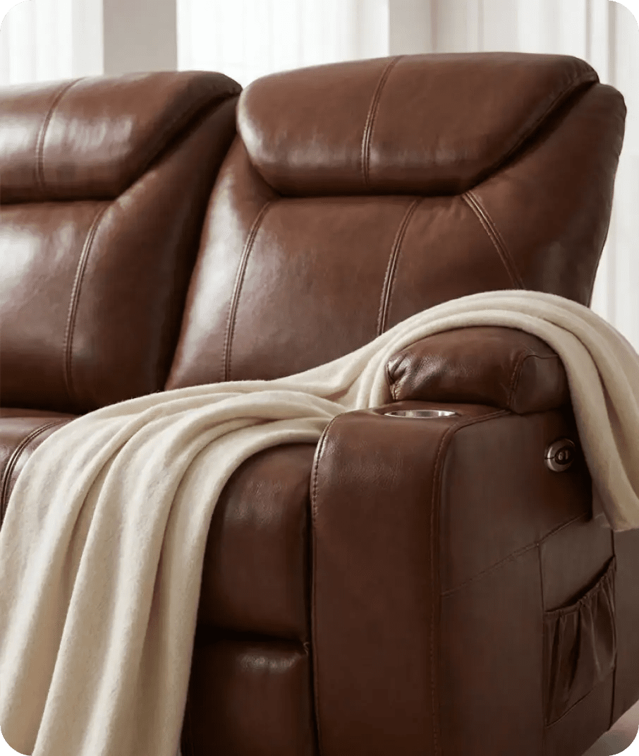 Cinemax Tan Electric 2 Seater Leather Recliner Sofa With Two Cup Holders