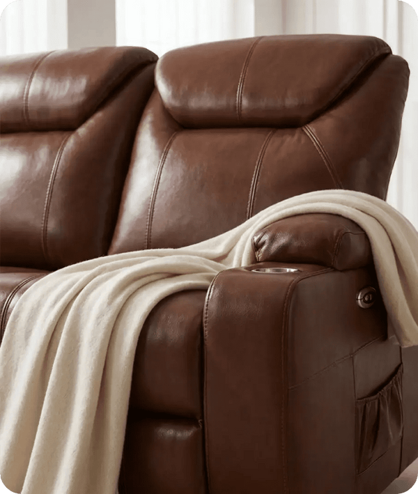 Cinemax Tan Electric 2 Seater Leather Recliner Sofa With Two Cup Holders