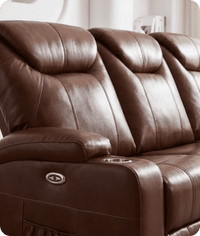 Cinemax Tan Electric Leather 3 Seater Recliner Sofa With Two Cup Holders