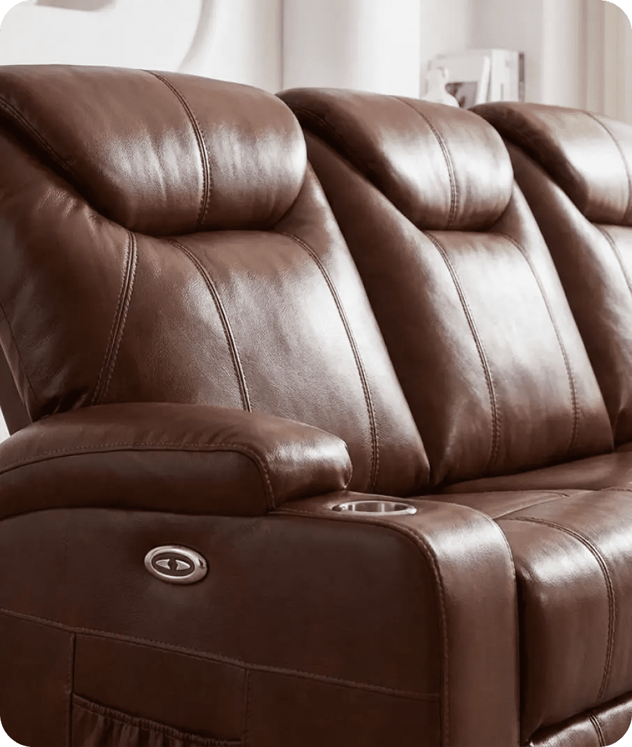 Cinemax Tan Electric Leather 3 Seater Recliner Sofa With Two Cup Holders
