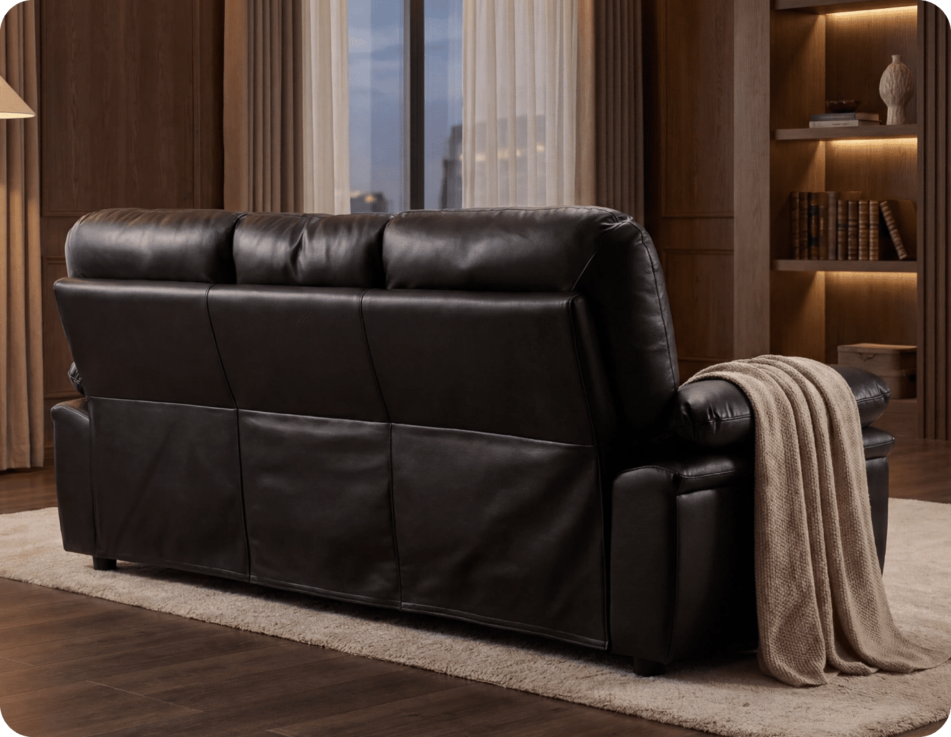 Florence Black Leather 3 Seater Sofa