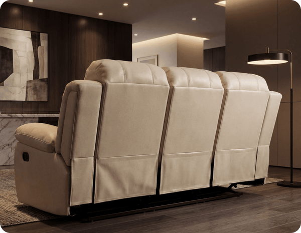 York Cream Leather 3 Seater Manual Recliner Sofa