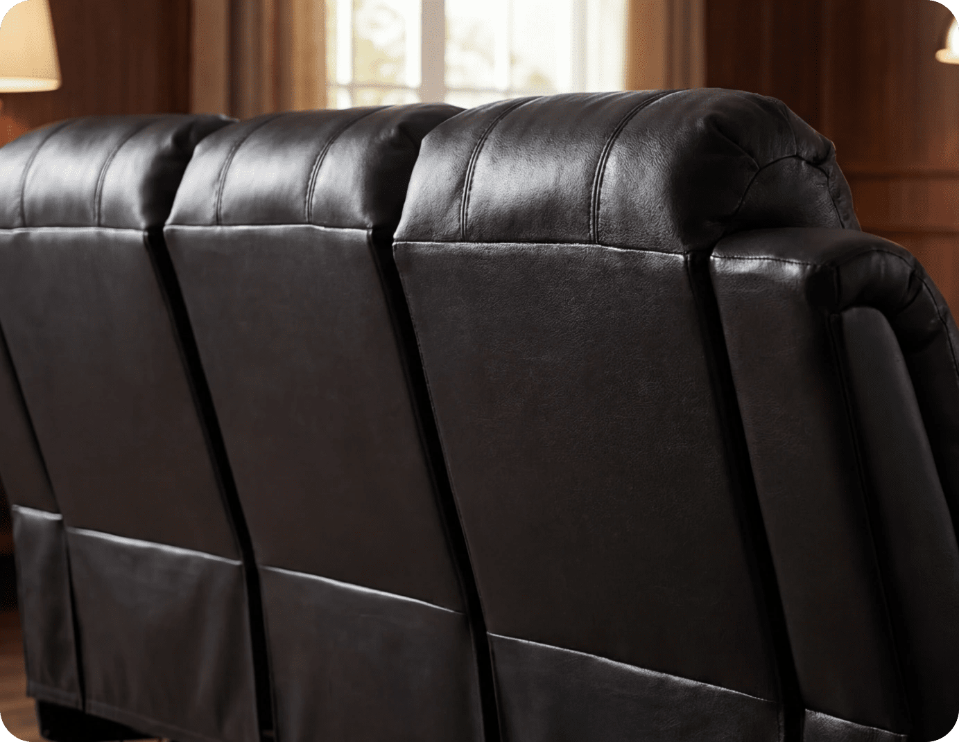 York Black Leather 3 Seater Manual Recliner Sofa