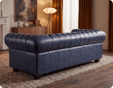 Chesterfield Blue Leather Antique 3 Seater Sofa