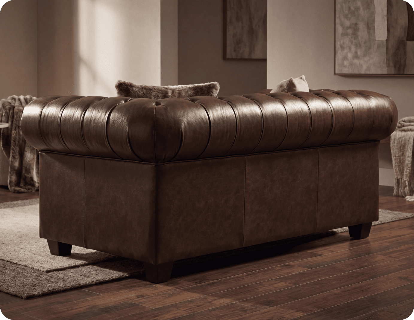 Chesterfield Brown Leather Antique 2 Seater Sofa