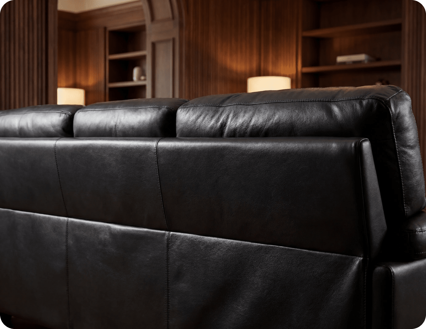 Dalmore Genuine Leather Black 3 Seater Sofa