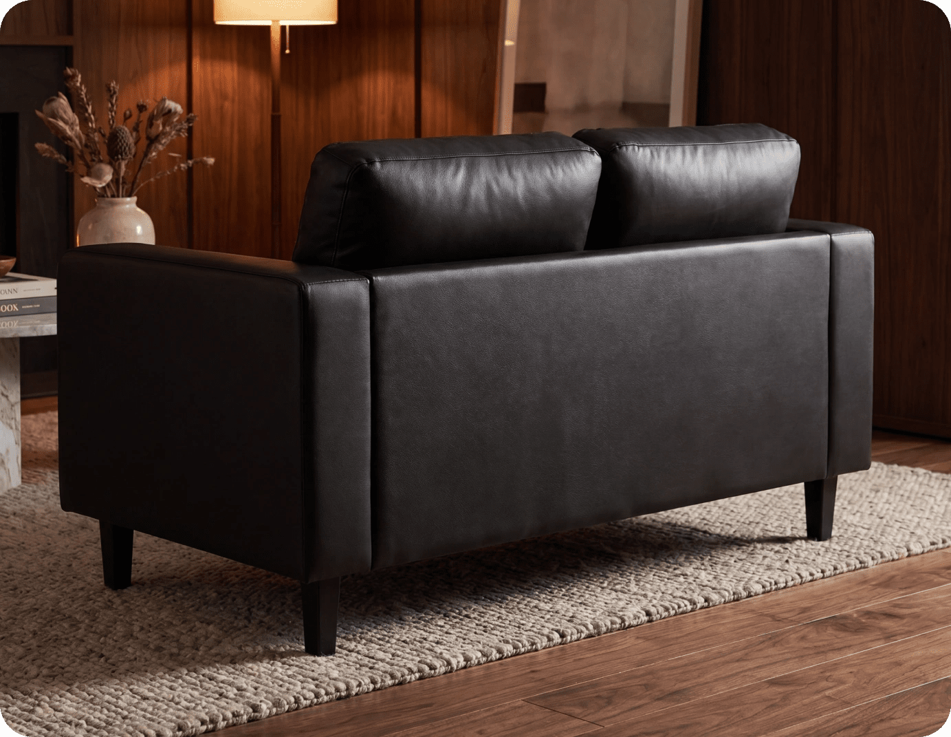 Nova Black Leather 2 Seater Sofa