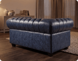 Chesterfield Blue Leather Antique 2 Seater Sofa