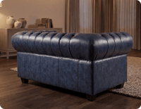 Chesterfield Blue Leather Antique 2 Seater Sofa