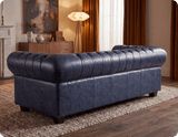 Chesterfield Blue Leather Antique 3 Seater Sofa