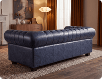Chesterfield Blue Leather Antique 3 Seater Sofa