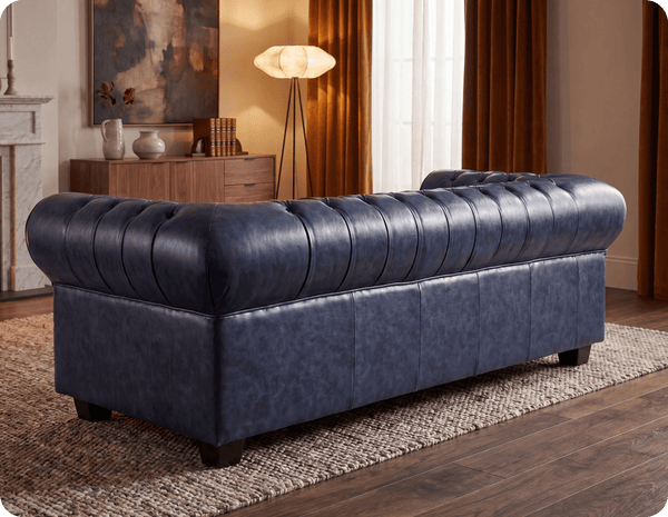 Chesterfield Blue Leather Antique 3 Seater Sofa
