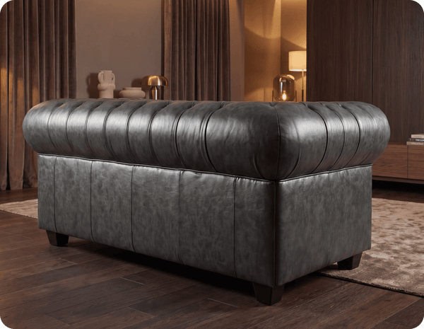 Chesterfield Grey Leather Antique 2 Seater Sofa