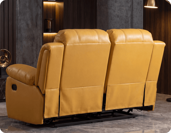 York Mustard Leather Manual Recliner 2 Seater Sofa