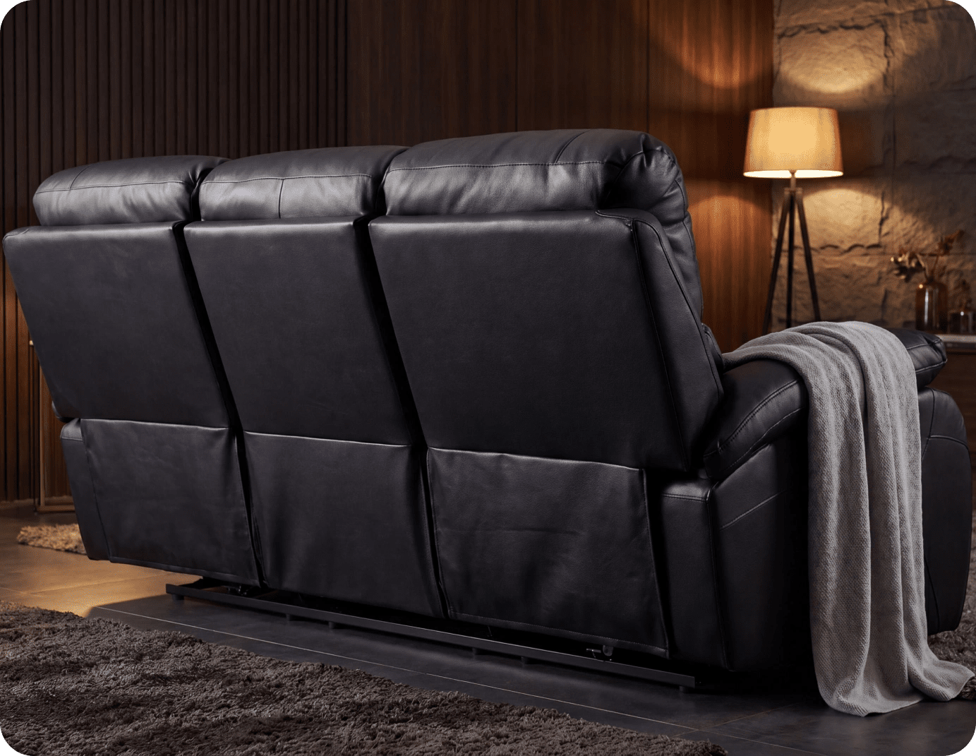 Serano Black Leather Manual Recliner 3 Seater Sofa